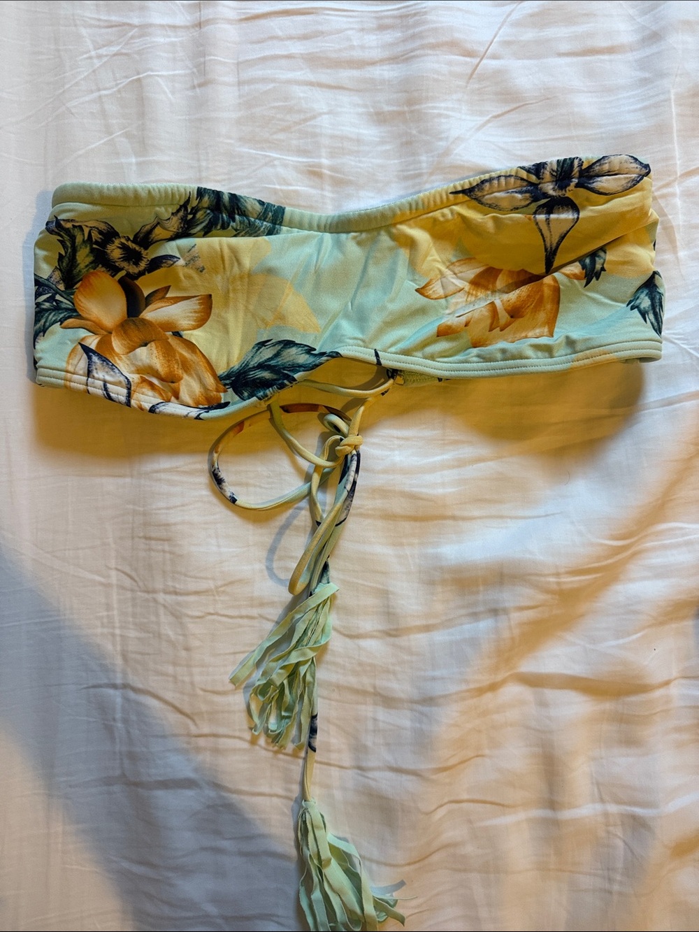 Rip Curl Light Blue Floral Lace-Up Bandeau Bikini Top